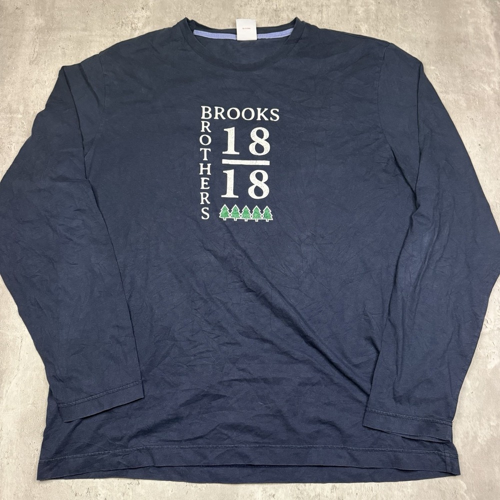 Brooks Brothers 1818 Navy Blue Long Sleeve Shirt Mens XL Logo Graphic T-Shirt